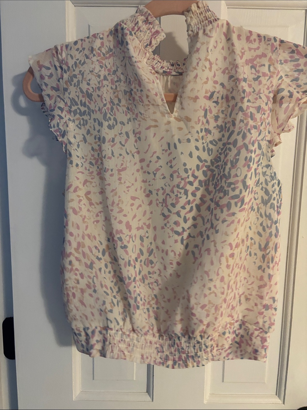 Express Cream Floral Print Smocked Neck Flutter Sleeve Camisole